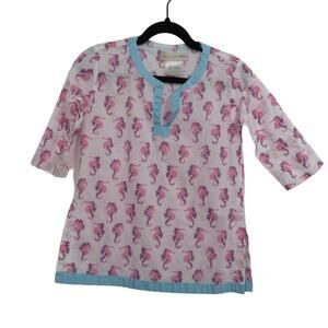 Pottery Barn Kids Sz 12-18M Pink Blue Seahorse Print Cover Up Tunic Dress